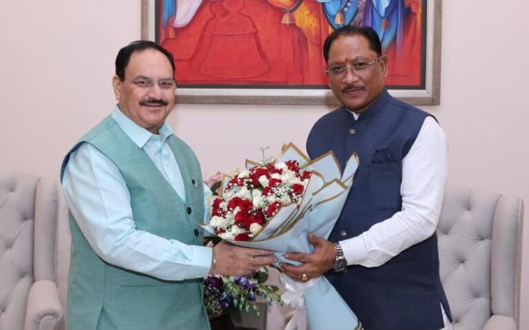 मुख्यमंत्री विष्णु देव साय ने केंद्रीय स्वास्थ्य मंत्री जे.पी. नड्डा से की सौजन्य भेंट, छत्तीसगढ़ में स्वास्थ्य सेवाओं के विस्तार और सुदृढ़ीकरण को लेकर हुई चर्चा….